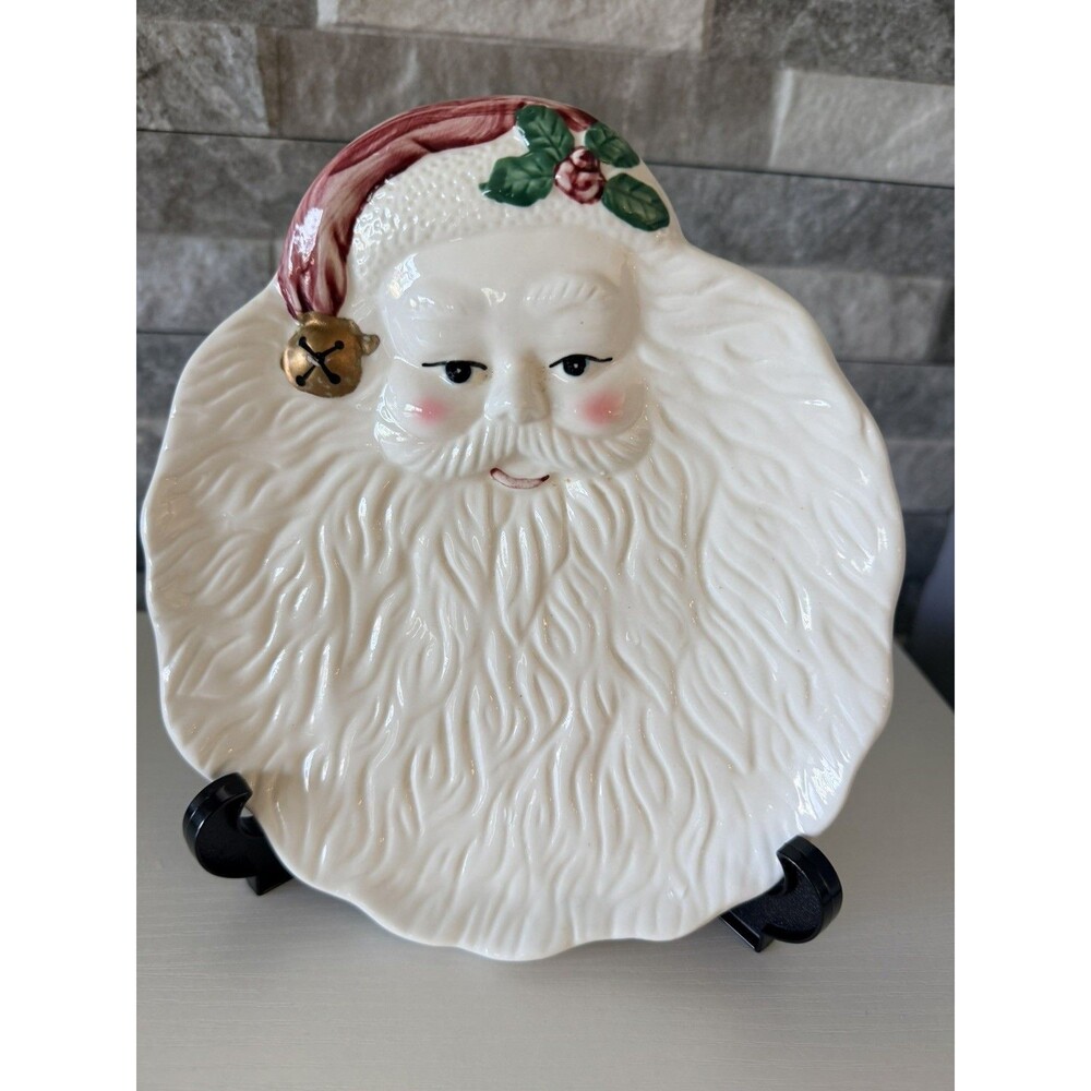 Santa Cookie Plate Vtg 90's Loomco International Glazed Ceramic Santa Plate 8"